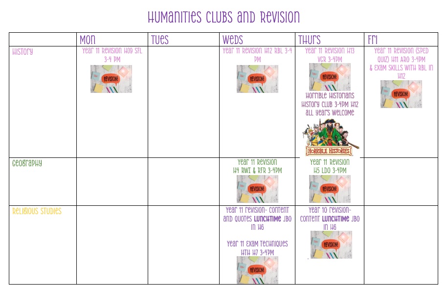 This image gives the details of the clubs in the Humanities Faculty